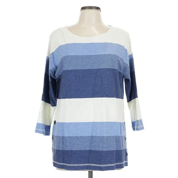 T by Talbots 100% Cotton Blue and White Striped Top Womens Size Medium - Picture 1 of 6